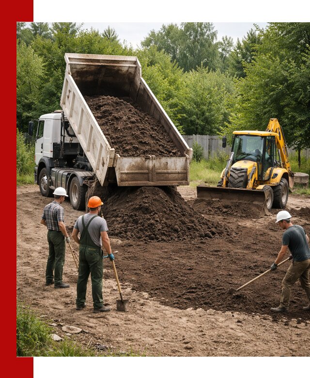 Доставка и укладка грунта для выравнивания участка в Елизове