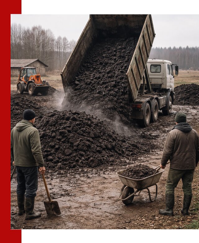 Доставка низинного торфа с разгрузкой и доставкой в Елизове