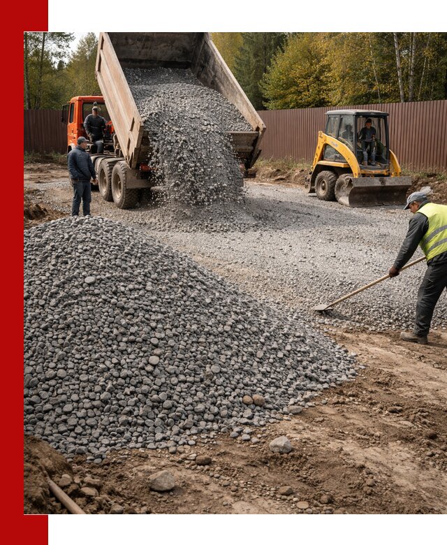 Отсыпка участка щебнем с доставкой и уплотнением в Елизове